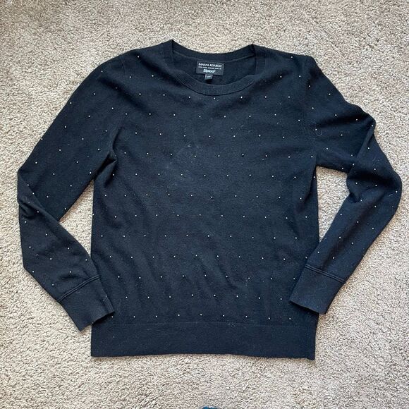 Banana Republic Sweaters - Banana Republic Black Merino Cashmere Sweater Gold Bead Filpucci L